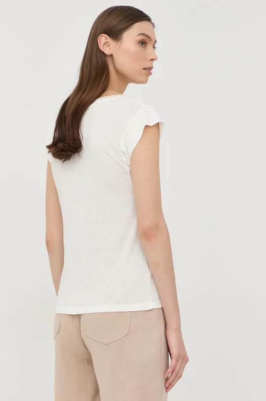 Λευκό μπλουζάκι Morgan  Κύριο υλικό: 55% Λινάρι, 45% Πολυεστέρας Προσθήκη: 75% Βαμβάκι, 20% Μεταλλικές ίνες, 5% Σπαντέξ