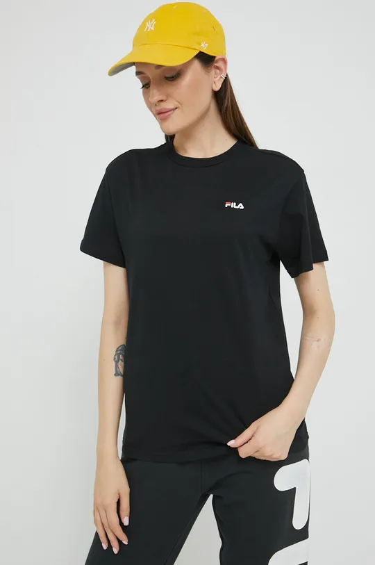 μαύρο Βαμβακερό μπλουζάκι Fila Γυναικεία
