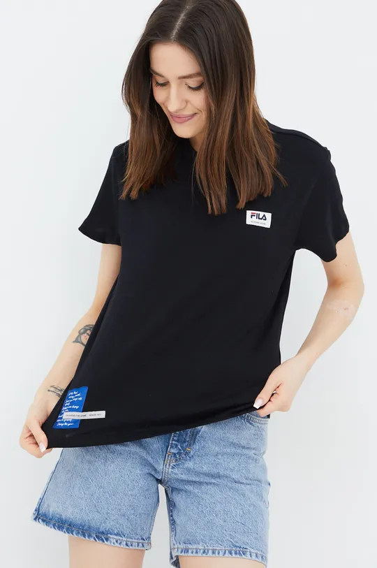 črna Bombažen t-shirt Fila Ženski