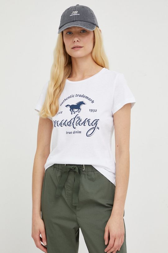 bílá Bavlněné tričko Mustang