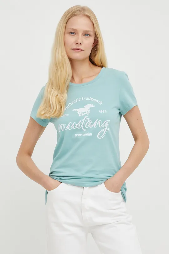 turkusowy Mustang t-shirt bawełniany Damski