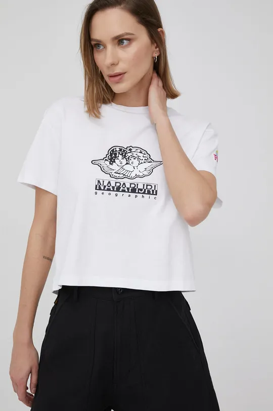 λευκό Βαμβακερό μπλουζάκι Napapijri Napapijri X Fiorucci Γυναικεία