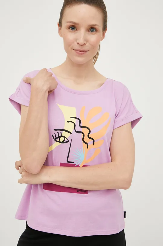 μωβ Βαμβακερό μπλουζάκι Protest Γυναικεία