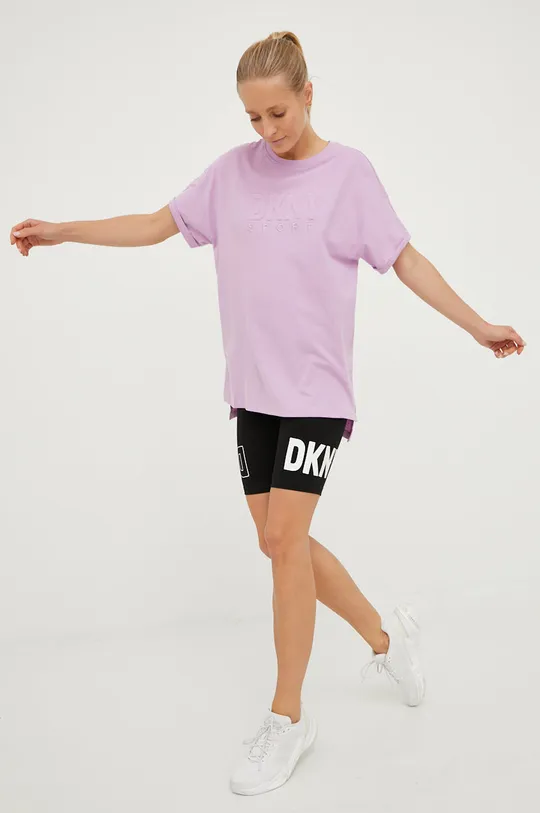 Βαμβακερό μπλουζάκι DKNY μωβ