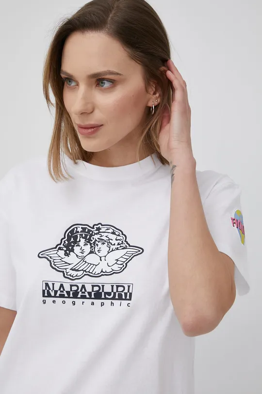 λευκό Βαμβακερό μπλουζάκι Napapijri Γυναικεία