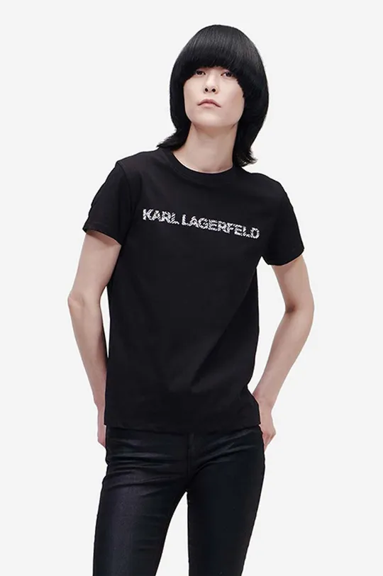 μαύρο Βαμβακερό μπλουζάκι Karl Lagerfeld Elongated Zebra Logo Tee Γυναικεία