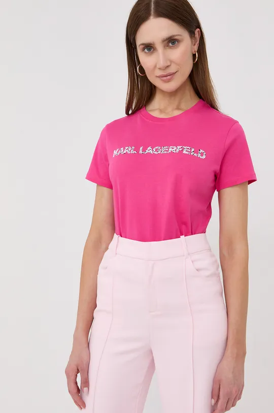 ροζ Βαμβακερό μπλουζάκι Karl Lagerfeld
