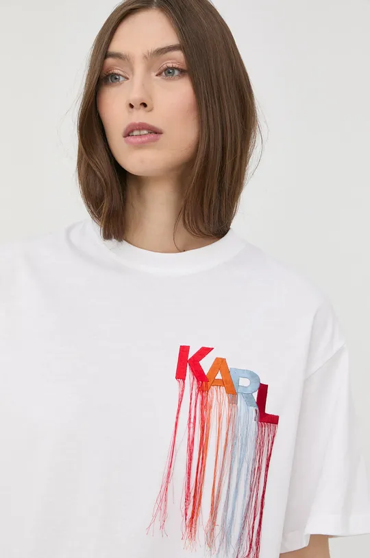 biały Karl Lagerfeld t-shirt bawełniany 221W1707 Damski
