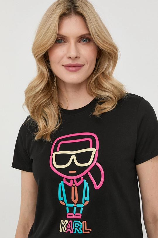 czarny Karl Lagerfeld t-shirt bawełniany 221W1702