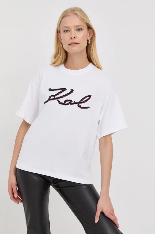 λευκό Βαμβακερό μπλουζάκι Karl Lagerfeld