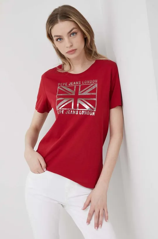 κόκκινο Βαμβακερό μπλουζάκι Pepe Jeans Zeldas Γυναικεία