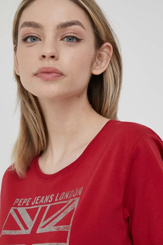 κόκκινο Βαμβακερό μπλουζάκι Pepe Jeans Zeldas