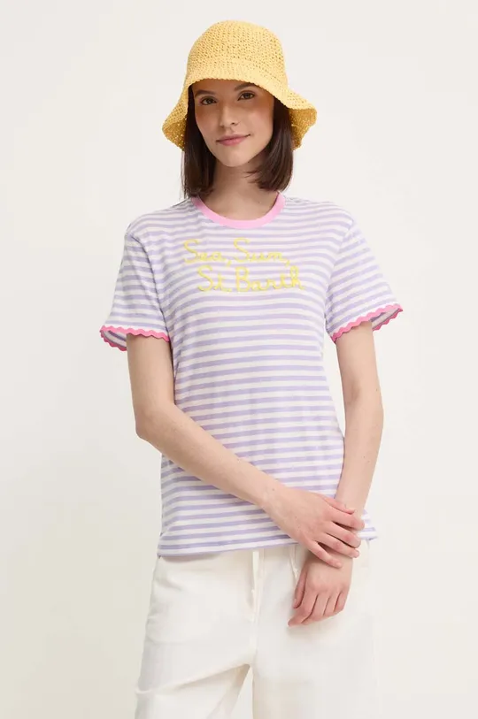 fialová Bavlnené tričko MC2 Saint Barth
