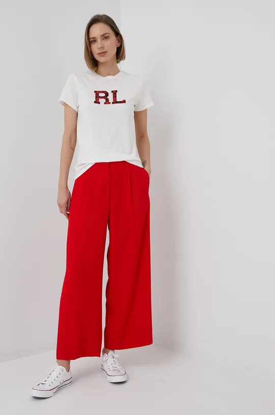 beżowy Polo Ralph Lauren t-shirt bawełniany 211846856001 Damski