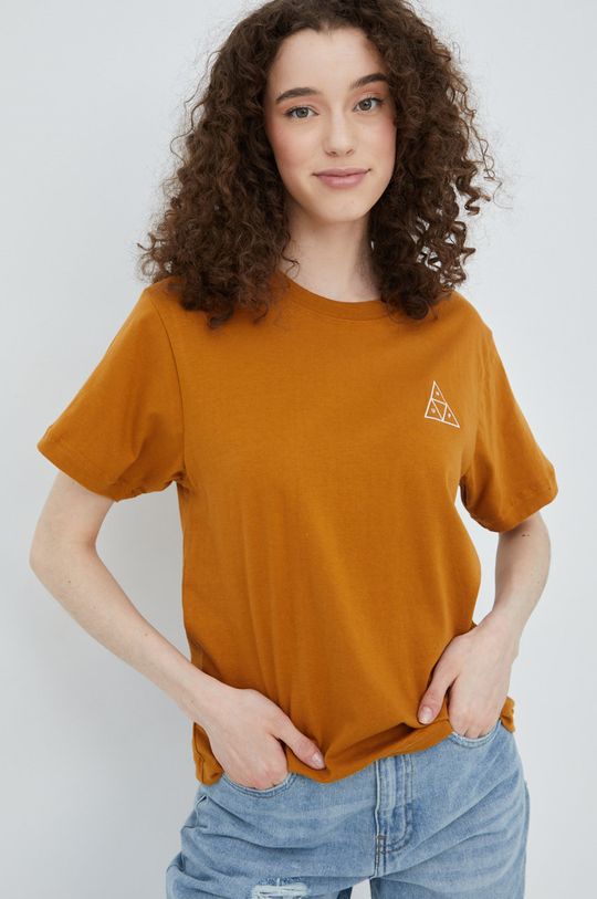 brązowy HUF t-shirt bawełniany
