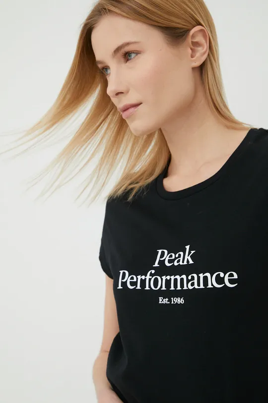 μαύρο Βαμβακερό μπλουζάκι Peak Performance Γυναικεία