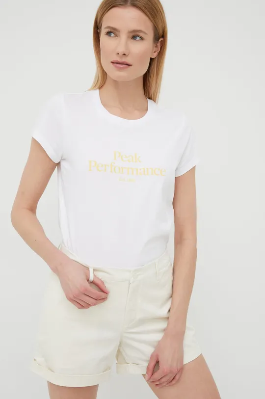 λευκό Βαμβακερό μπλουζάκι Peak Performance