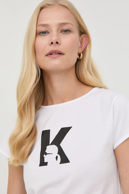 biały Karl Lagerfeld t-shirt bawełniany KL22WTS01 Damski