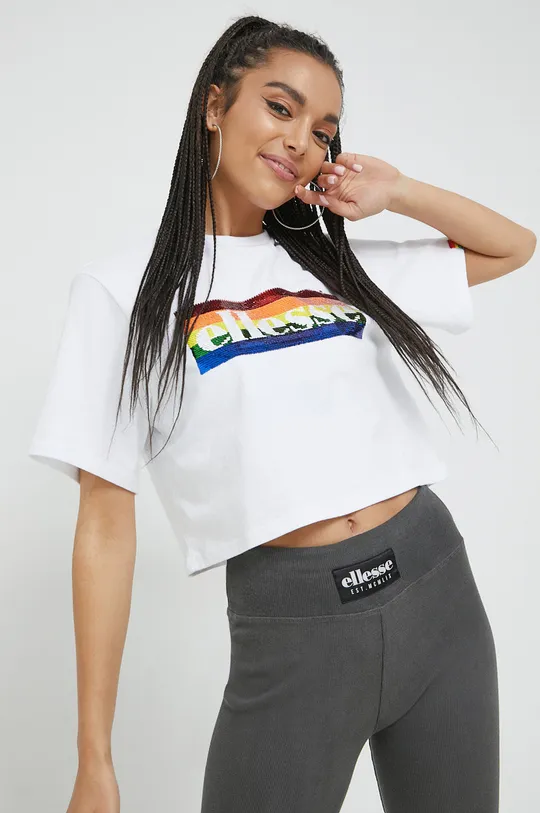 biały Ellesse t-shirt bawełniany Rainbow pack Damski