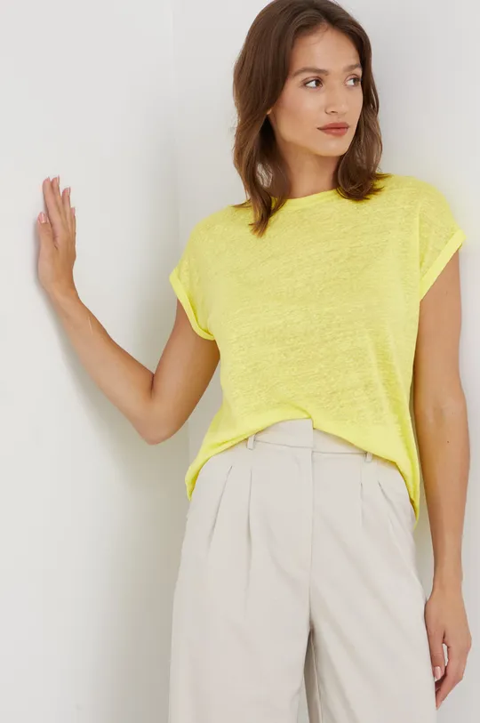 żółty Calvin Klein t-shirt lniany Damski