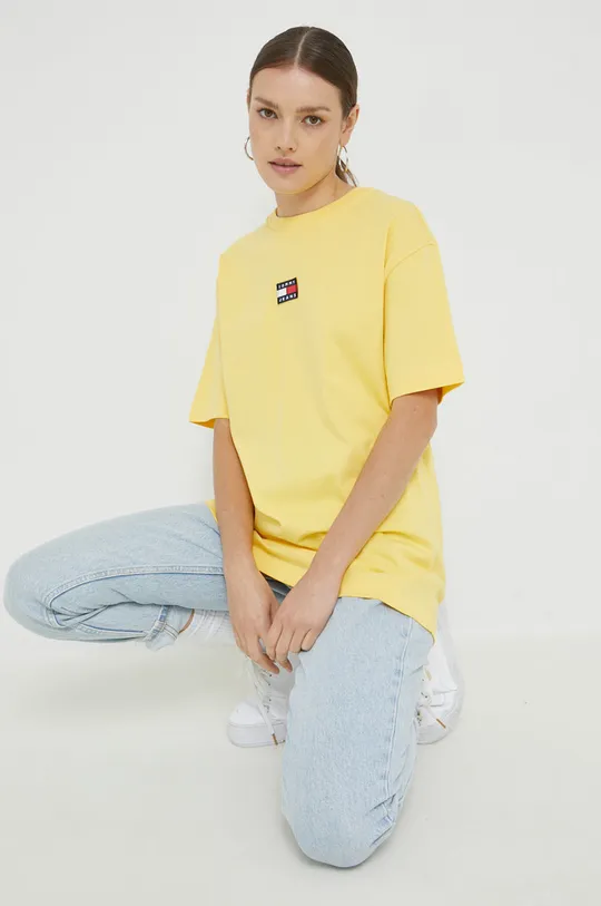 κίτρινο Βαμβακερό μπλουζάκι Tommy Jeans Γυναικεία