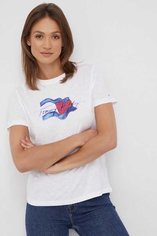 biały Tommy Hilfiger t-shirt bawełniany