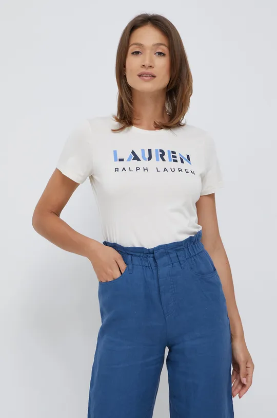 beżowy Lauren Ralph Lauren t-shirt 200862066002 Damski