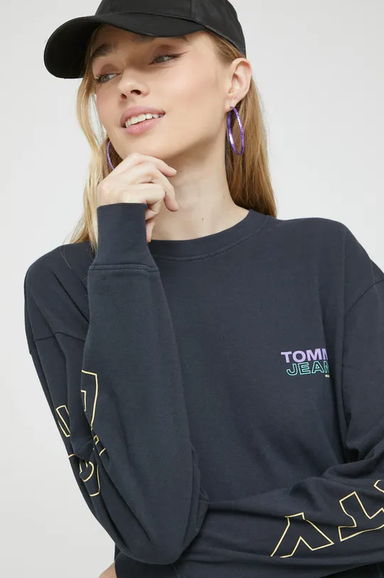 μαύρο Βαμβακερή μπλούζα με μακριά μανίκια Tommy Jeans