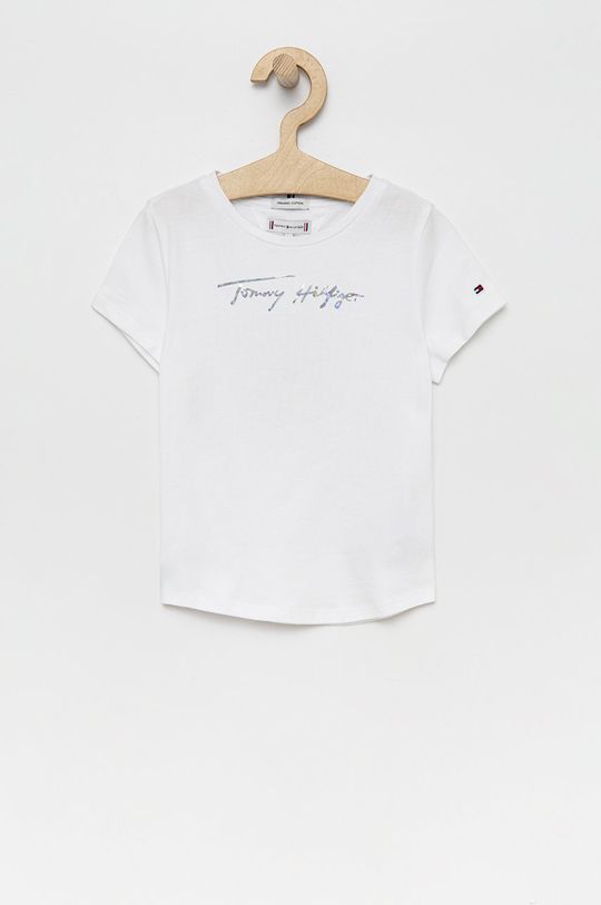 biały Tommy Hilfiger T-shirt bawełniany dziecięcy Dziewczęcy