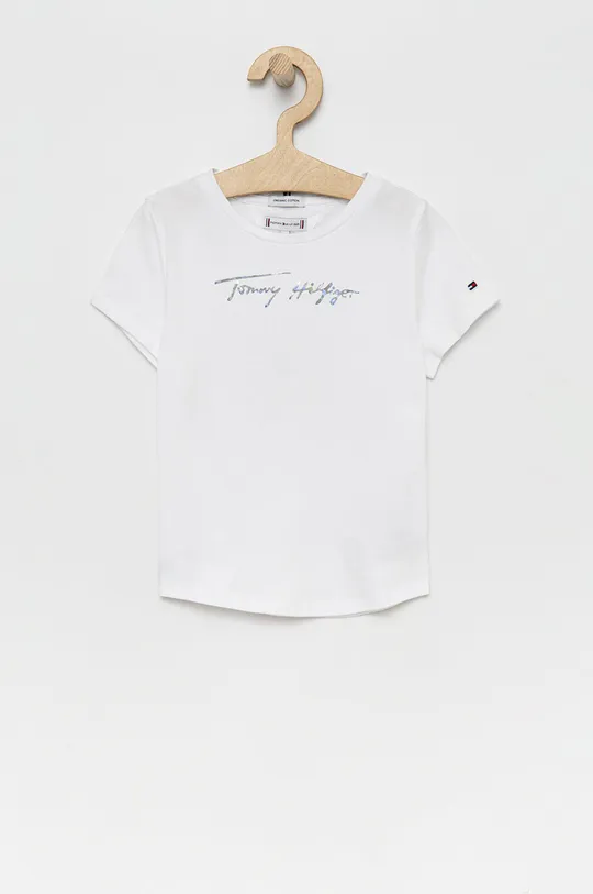 bijela Dječja pamučna majica kratkih rukava Tommy Hilfiger Za djevojčice