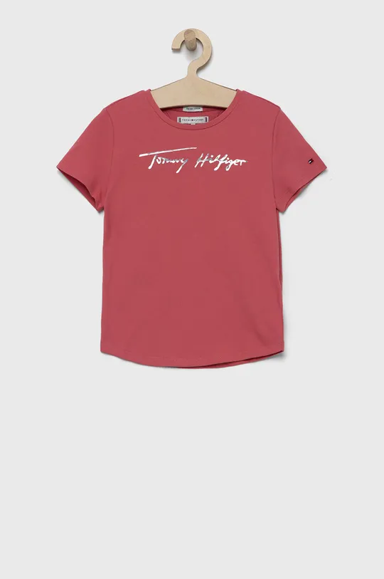 fioletowy Tommy Hilfiger T-shirt bawełniany dziecięcy Dziewczęcy