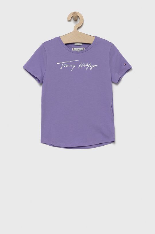 fioletowy Tommy Hilfiger T-shirt bawełniany dziecięcy Dziewczęcy