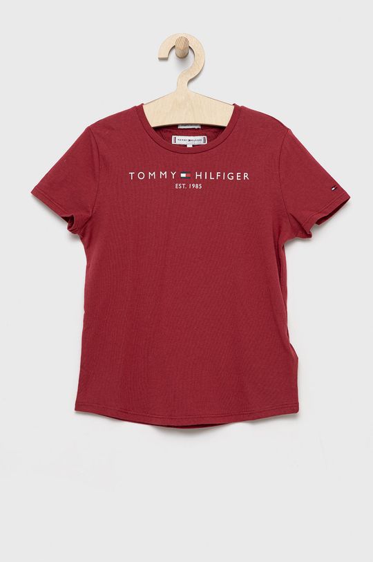kasztanowy Tommy Hilfiger t-shirt bawełniany dziecięcy Dziewczęcy