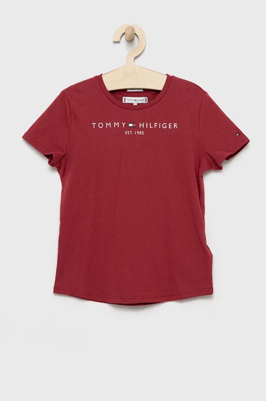 bordowy Tommy Hilfiger t-shirt bawełniany dziecięcy Dziewczęcy