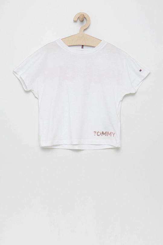 biały Tommy Hilfiger t-shirt bawełniany dziecięcy Dziewczęcy