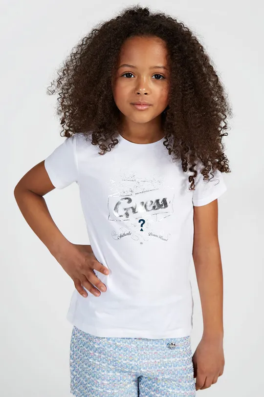 biały Guess T-shirt dziecięcy Dziewczęcy