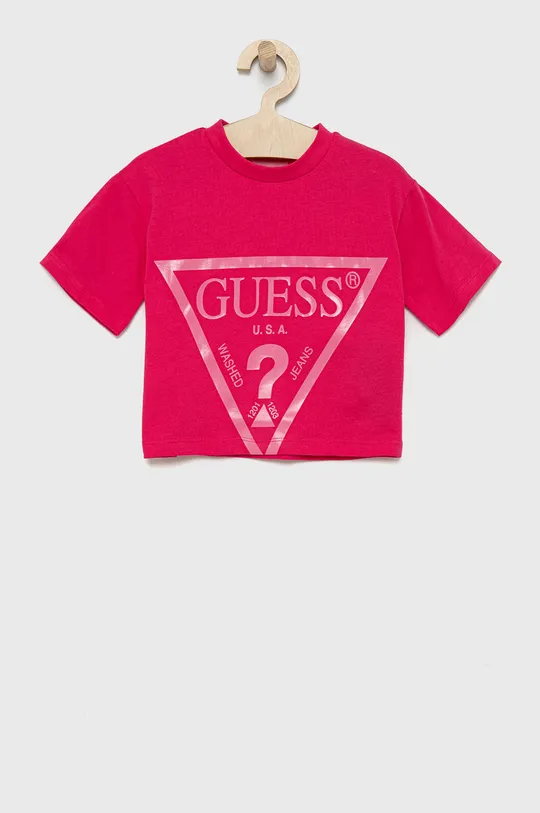 różowy Guess T-shirt bawełniany dziecięcy Dziewczęcy