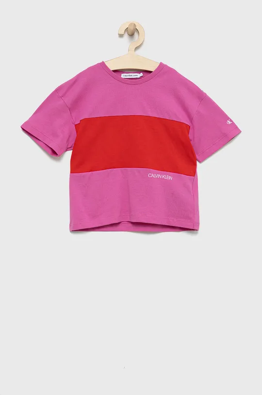 roza Otroški bombažen t-shirt Calvin Klein Jeans Dekliški