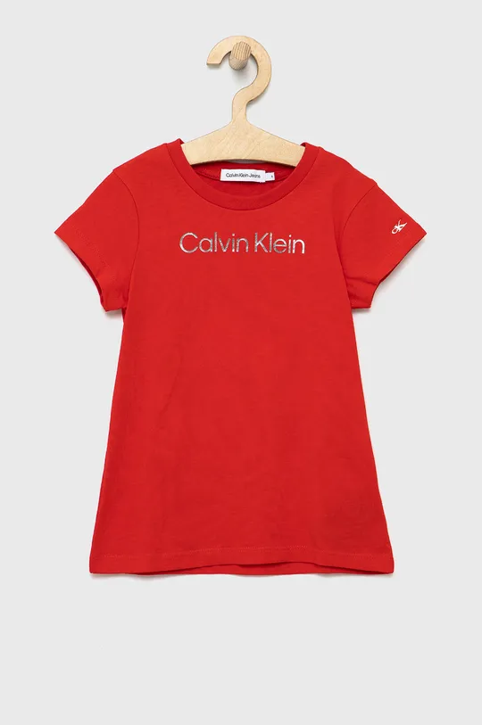 κόκκινο Παιδικό βαμβακερό μπλουζάκι Calvin Klein Jeans Για κορίτσια