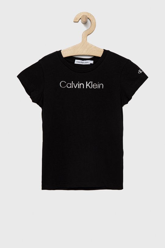 černá Dětské bavlněné tričko Calvin Klein Jeans Dívčí