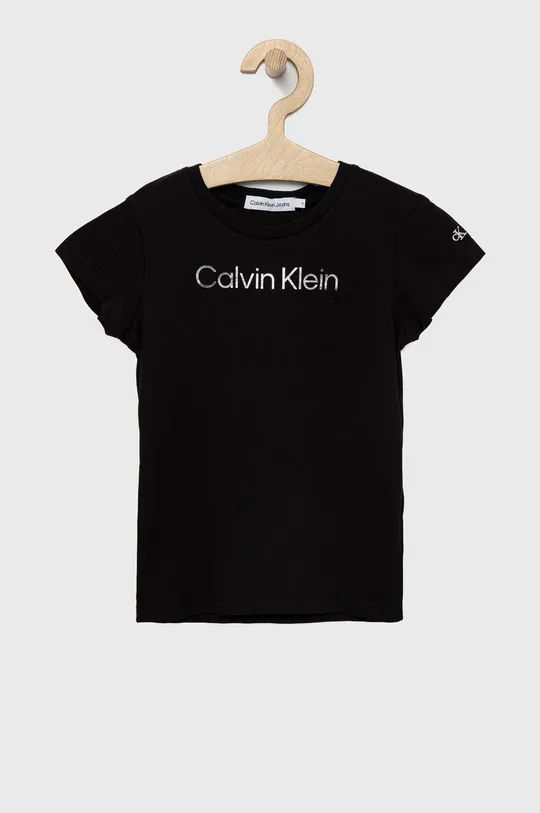 чёрный Детская хлопковая футболка Calvin Klein Jeans Для девочек