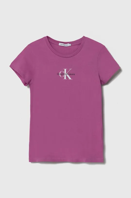 vijolična Otroška bombažna kratka majica Calvin Klein Jeans Dekliški