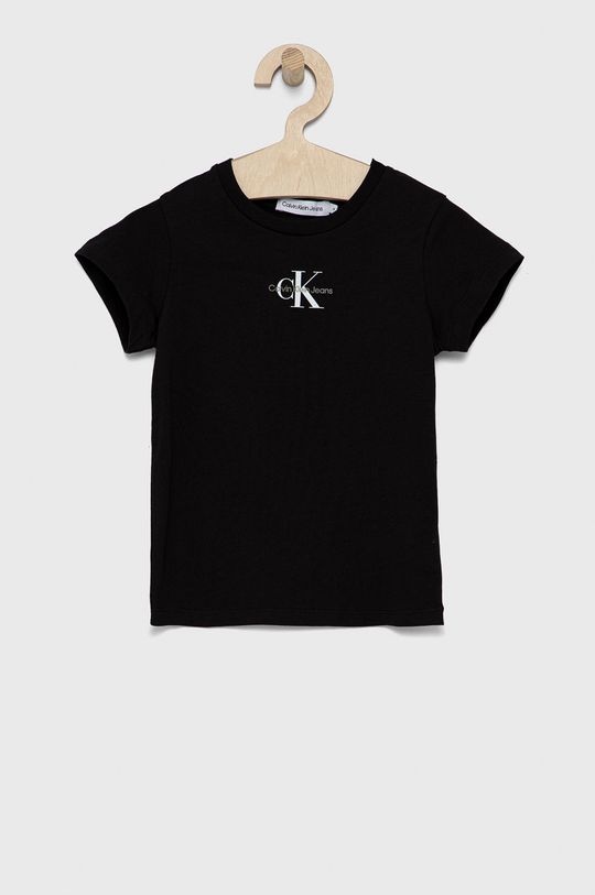 crna Dječja pamučna majica kratkih rukava Calvin Klein Jeans Za djevojčice