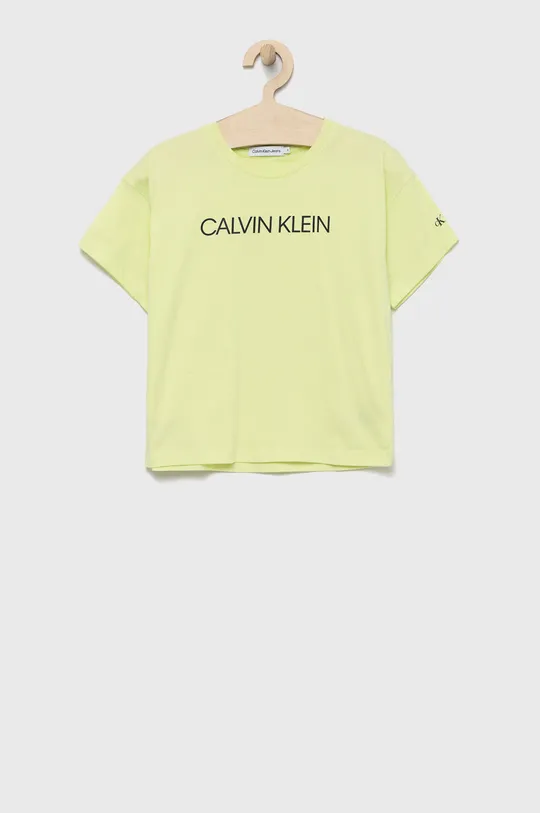 zelena Dječja pamučna majica kratkih rukava Calvin Klein Jeans Za djevojčice