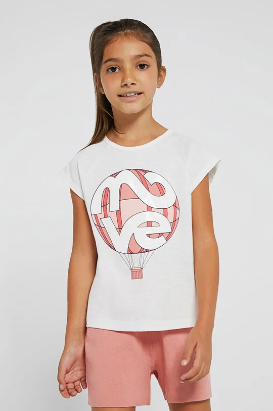 beżowy Mayoral T-shirt bawełniany dziecięcy Dziewczęcy