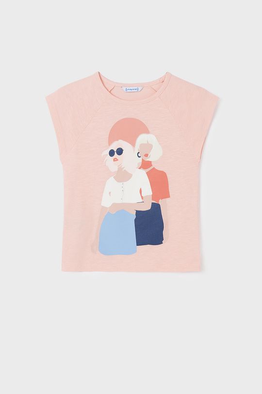 Mayoral T-shirt bawełniany dziecięcy pastelowy różowy