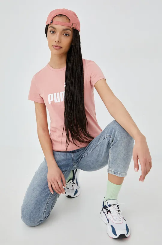 Παιδικό βαμβακερό μπλουζάκι Puma ροζ