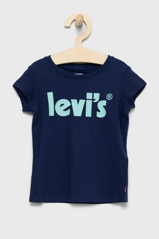 темно-синій Дитяча бавовняна футболка Levi's Для дівчаток