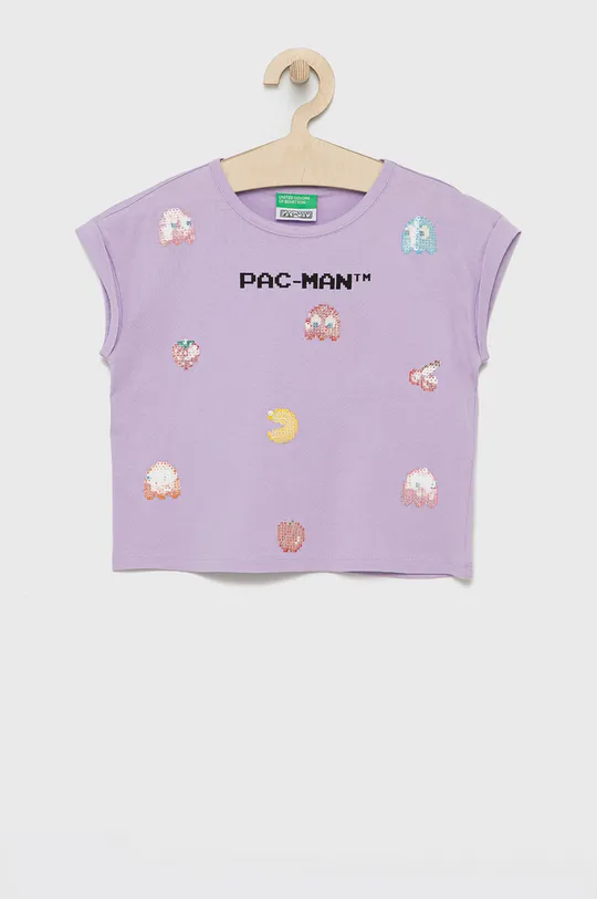 μωβ United Colors of Benetton - Παιδικό βαμβακερό μπλουζάκι x Pac-Man Για κορίτσια