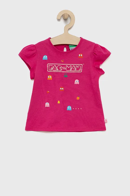 ροζ United Colors of Benetton - Παιδικό βαμβακερό μπλουζάκι x Pac-Man Για κορίτσια